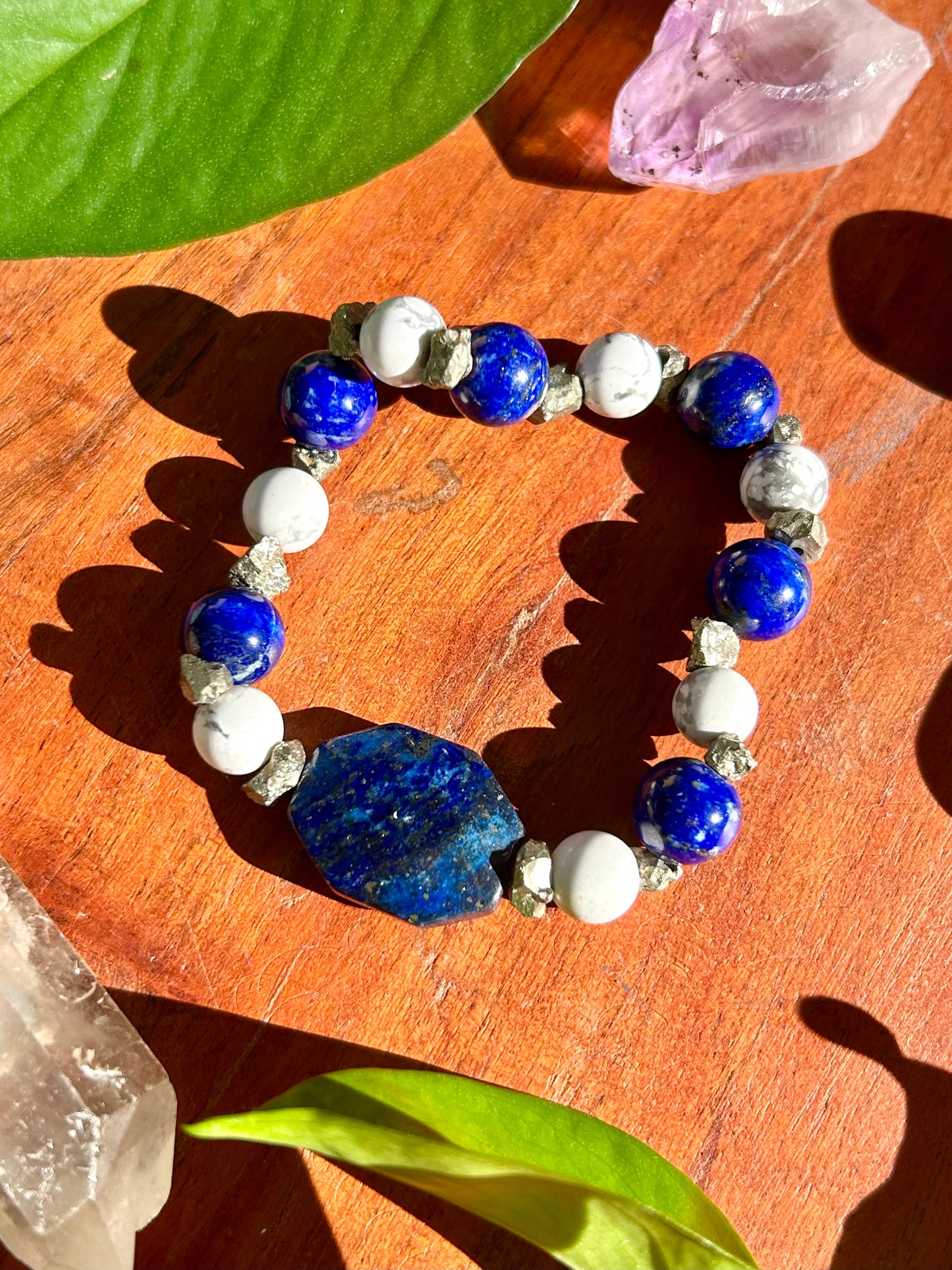 Lapis Lazuli, Howlite & Pyrite Gemstone Bracelet