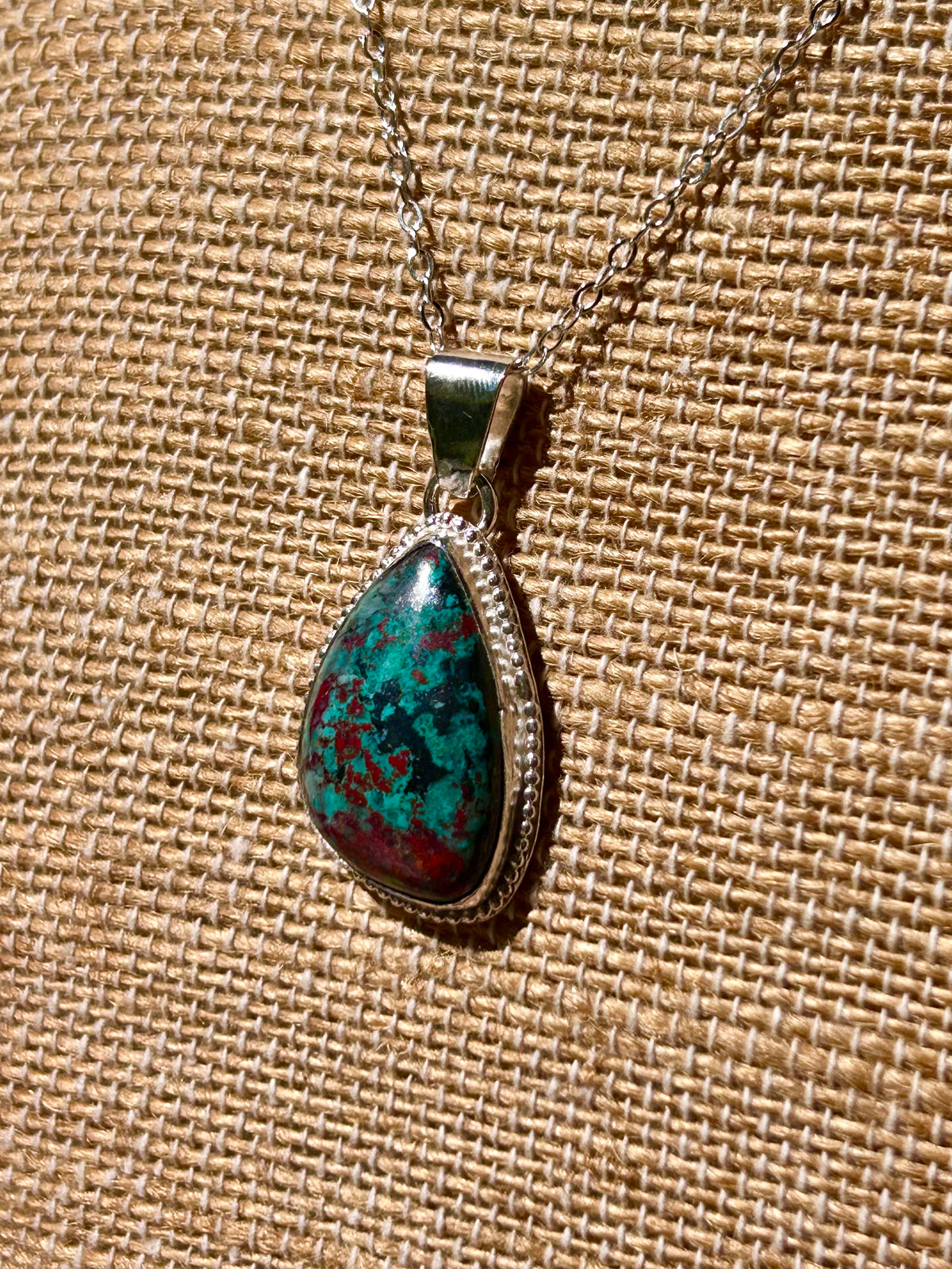 Shattuckite Gemstone Sterling Silver Pendant Necklace