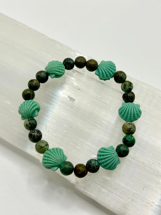 Seashell & African Turquoise Gemstone Bracelet