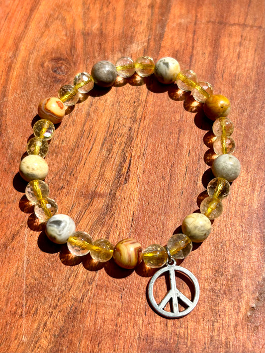 Yellow Lace Agate & Citrine Gemstone Bracelet