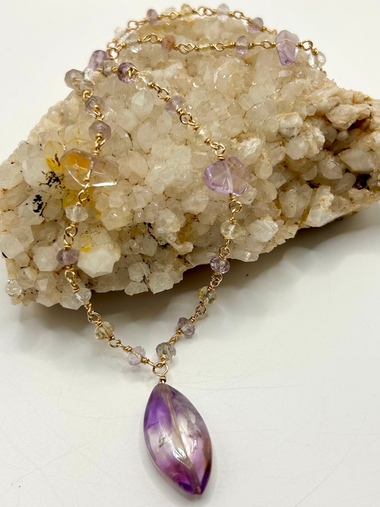 Ametrine 14k Gold Fill Chain Link Gemstone Wire Wrapped Necklace