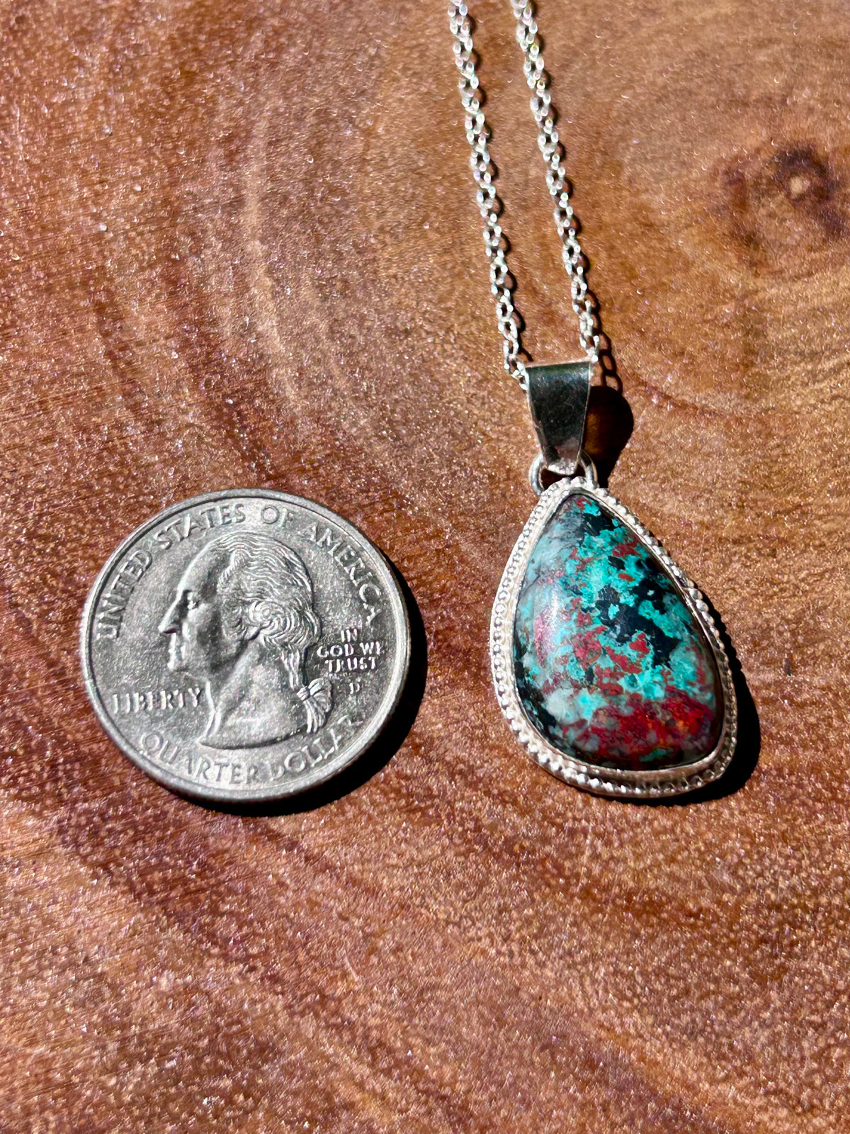 Shattuckite Gemstone Sterling Silver Pendant Necklace