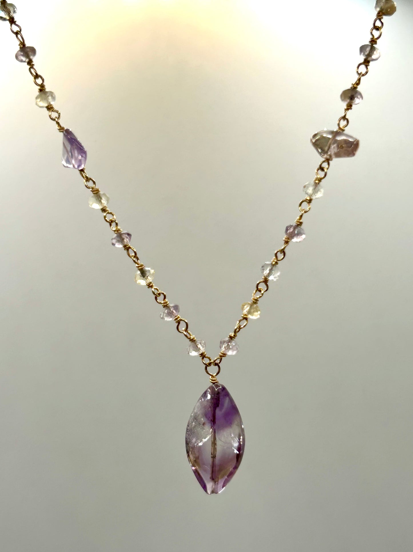 Ametrine 14k Gold Fill Chain Link Gemstone Wire Wrapped Necklace