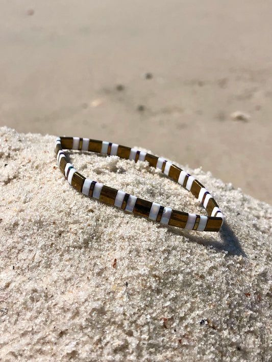 ‘Sunset Shimmer’ Tila Glass Bead Elastic Bracelet