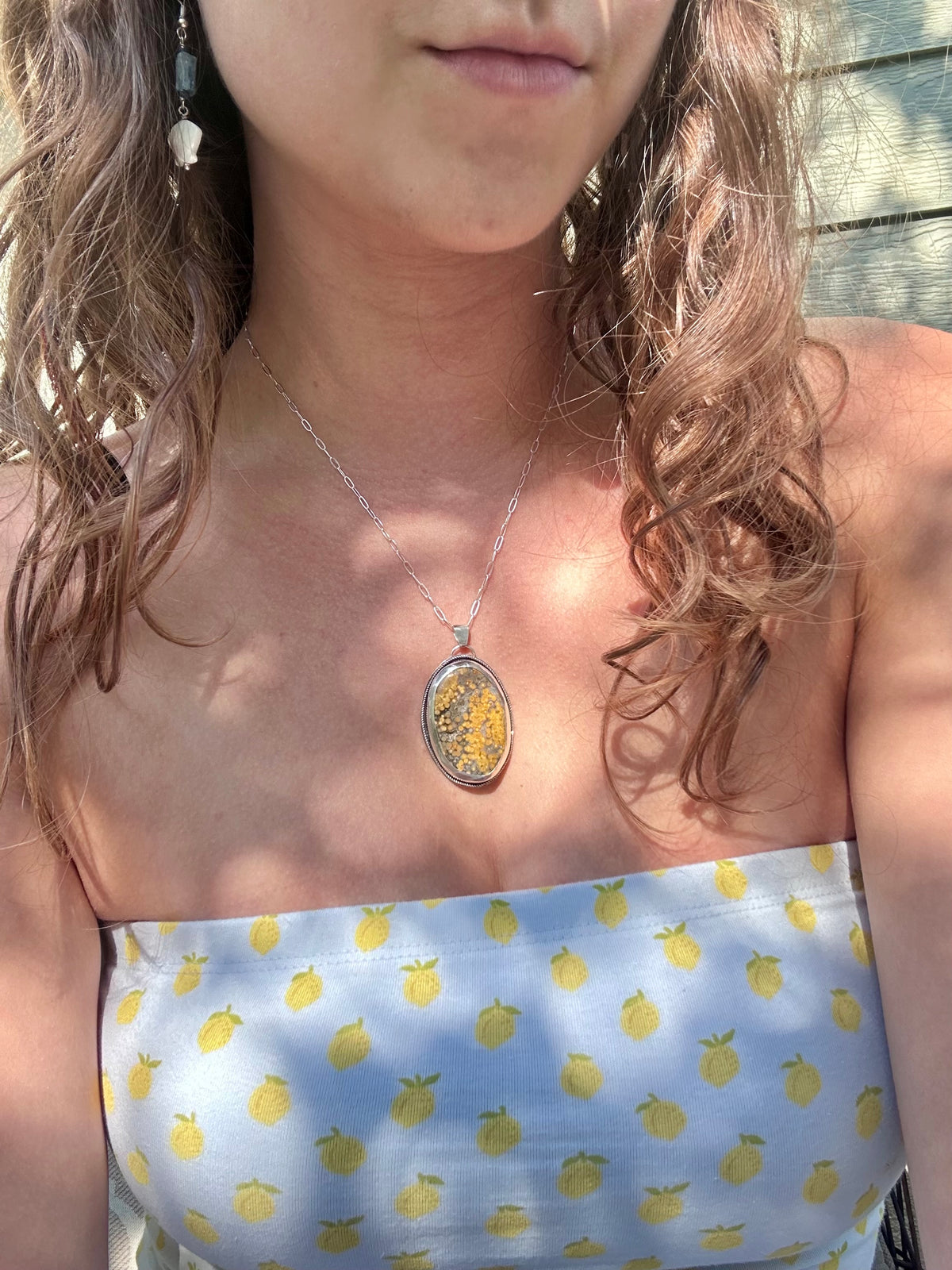 Ocean Jasper Gemstone Sterling Silver Pendant Necklace