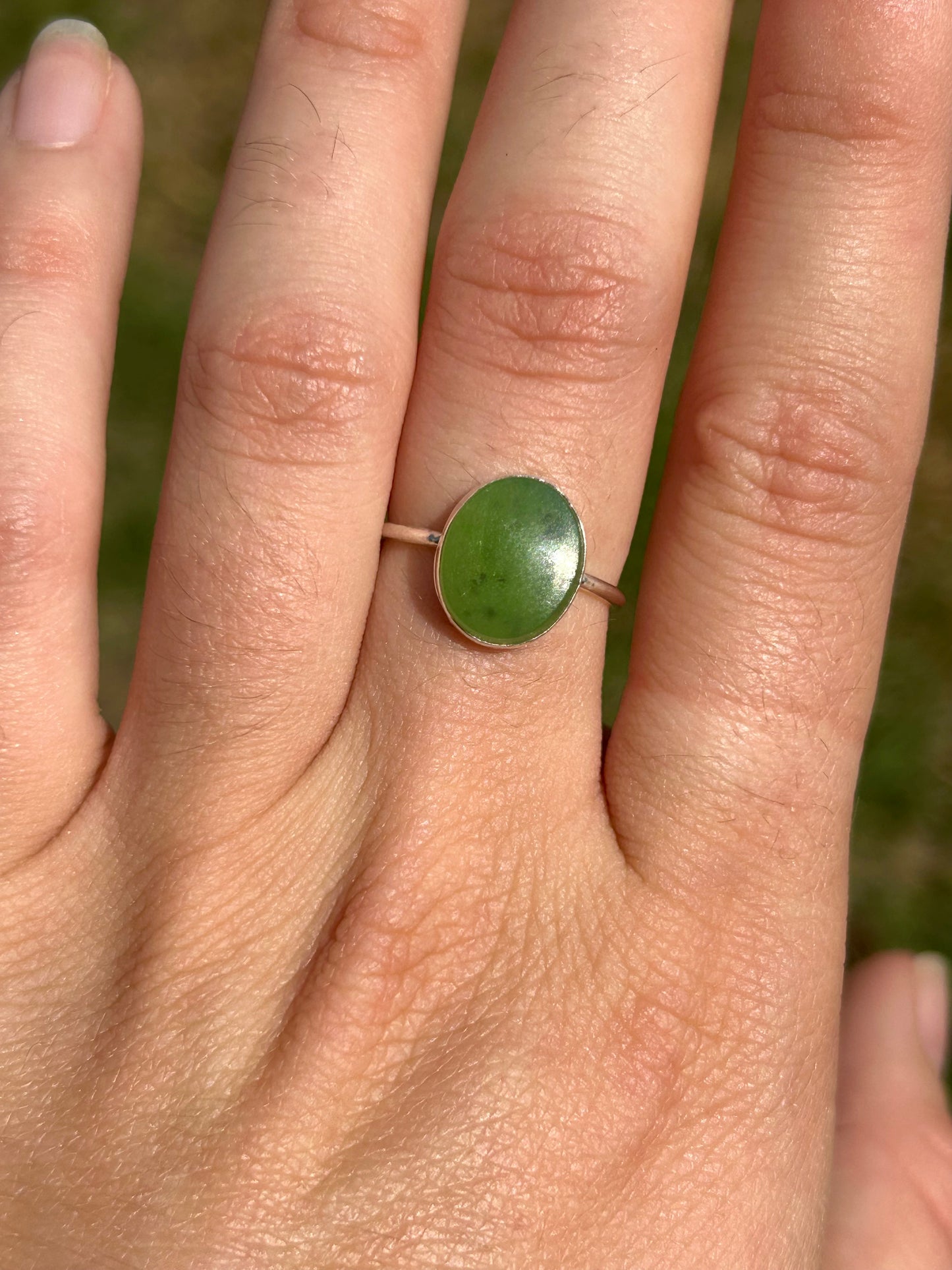 Nephrite Jade Sterling Silver Ring, Size 7
