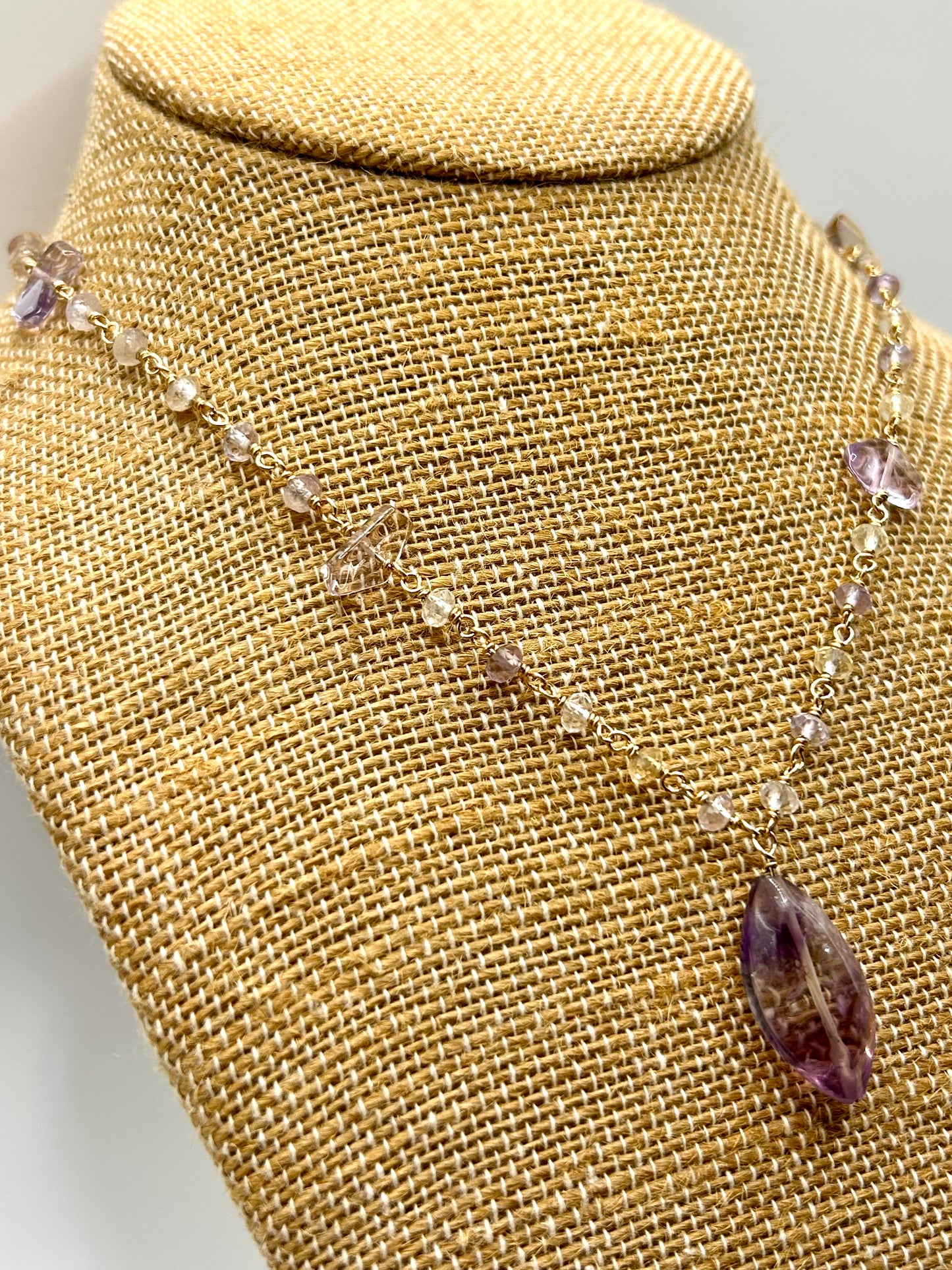 Ametrine 14k Gold Fill Chain Link Gemstone Wire Wrapped Necklace