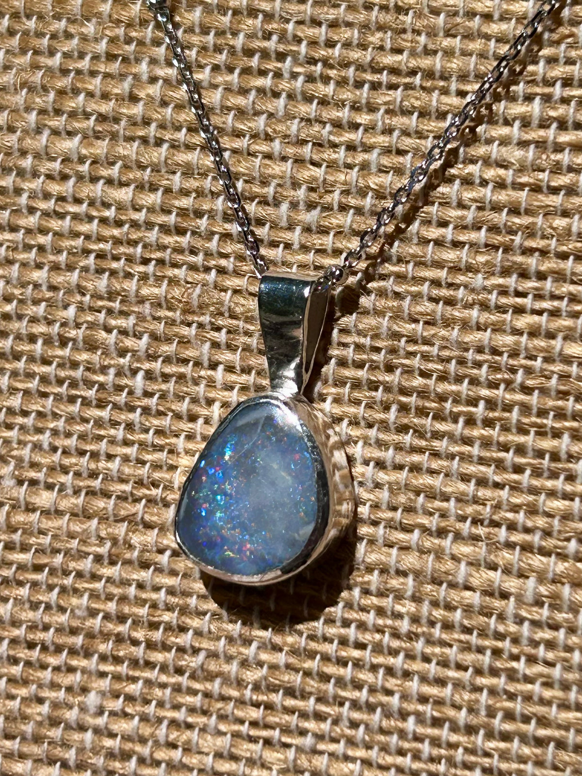 Australian Opal Gemstone Sterling Silver Pendant Necklace