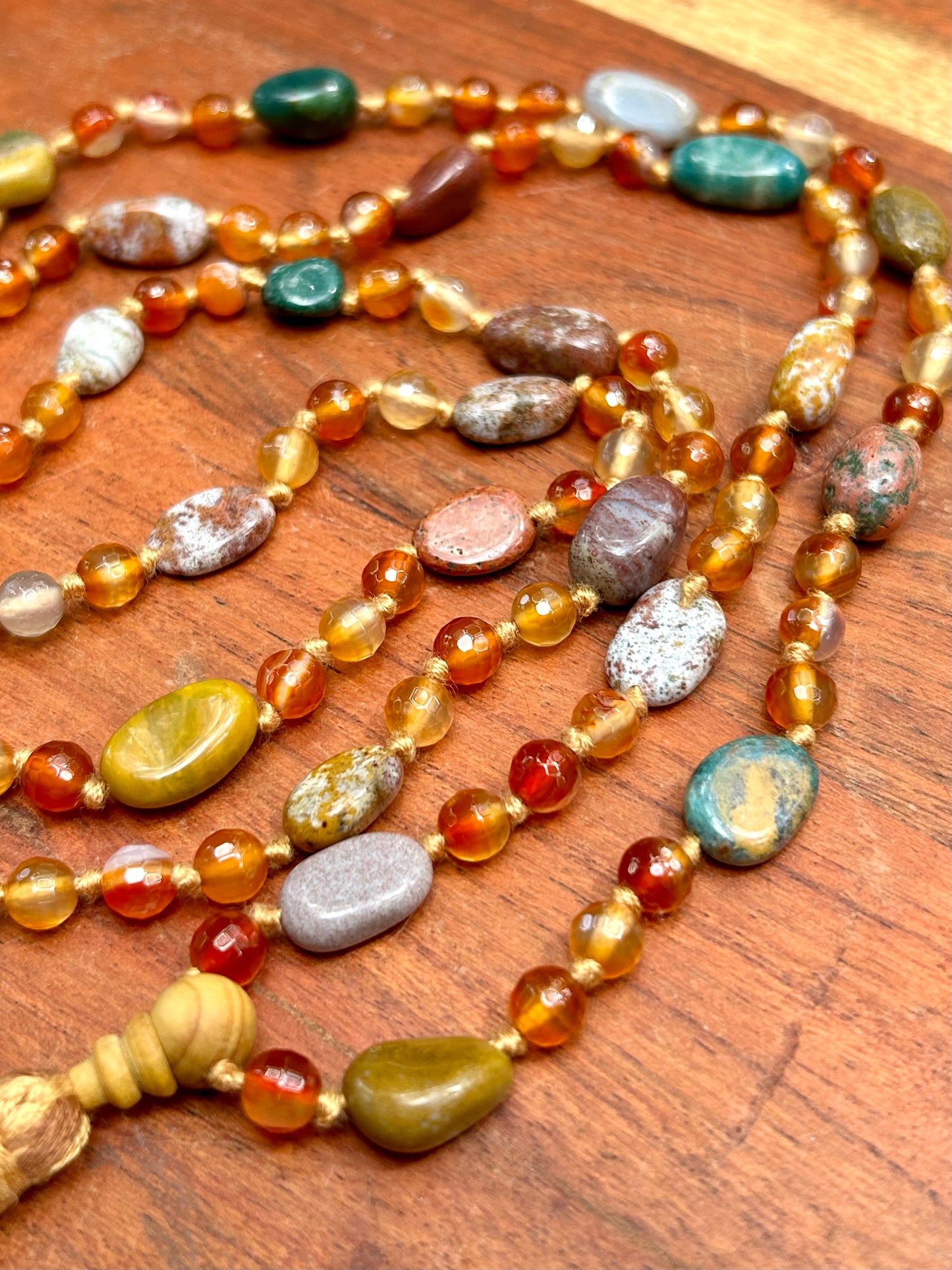 Ocean Jasper & Carnelian Hand Knotted Mala Beads Necklace