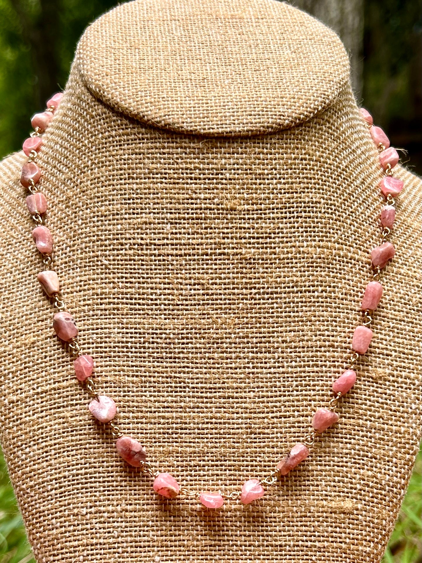 Rhodonite 14k Gold Fill Chain Link Gemstone Wire Wrapped Necklace