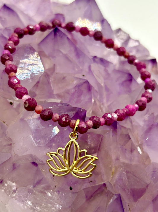 Ruby Gemstone Lotus Flower Bracelet