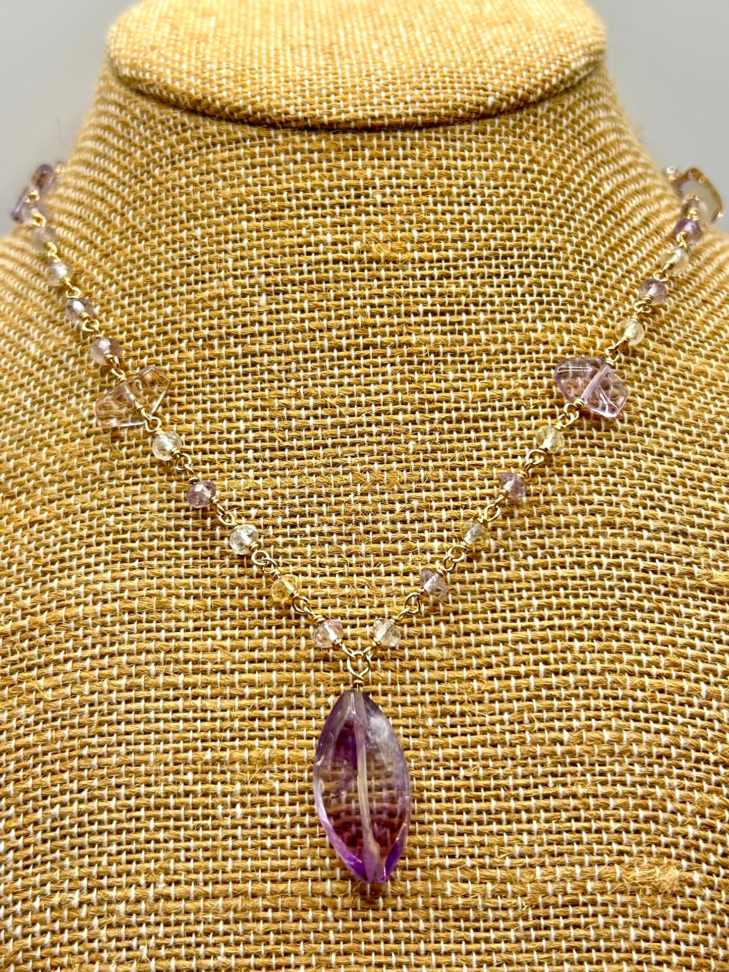 Ametrine 14k Gold Fill Chain Link Gemstone Wire Wrapped Necklace