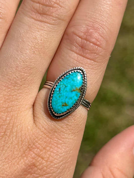 Kingman Turquoise Sterling Silver Ring, Size 6.5