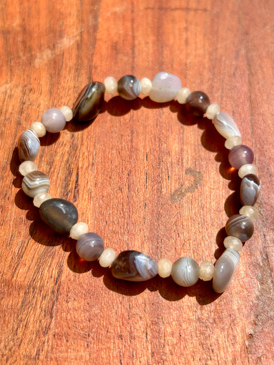 Botswana Agate & Jade Gemstone Bracelet