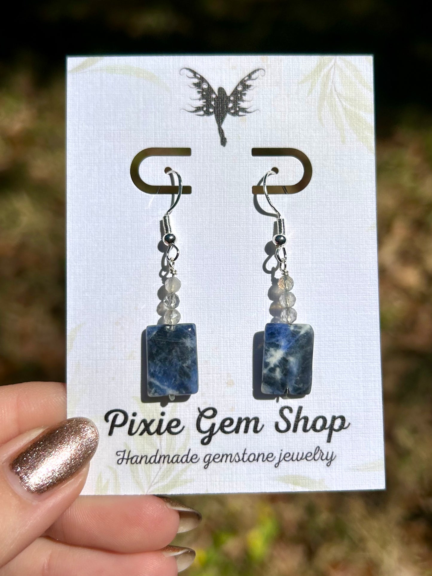 Sodalite & Labradorite Gemstone Sterling Silver Dangly Earrings