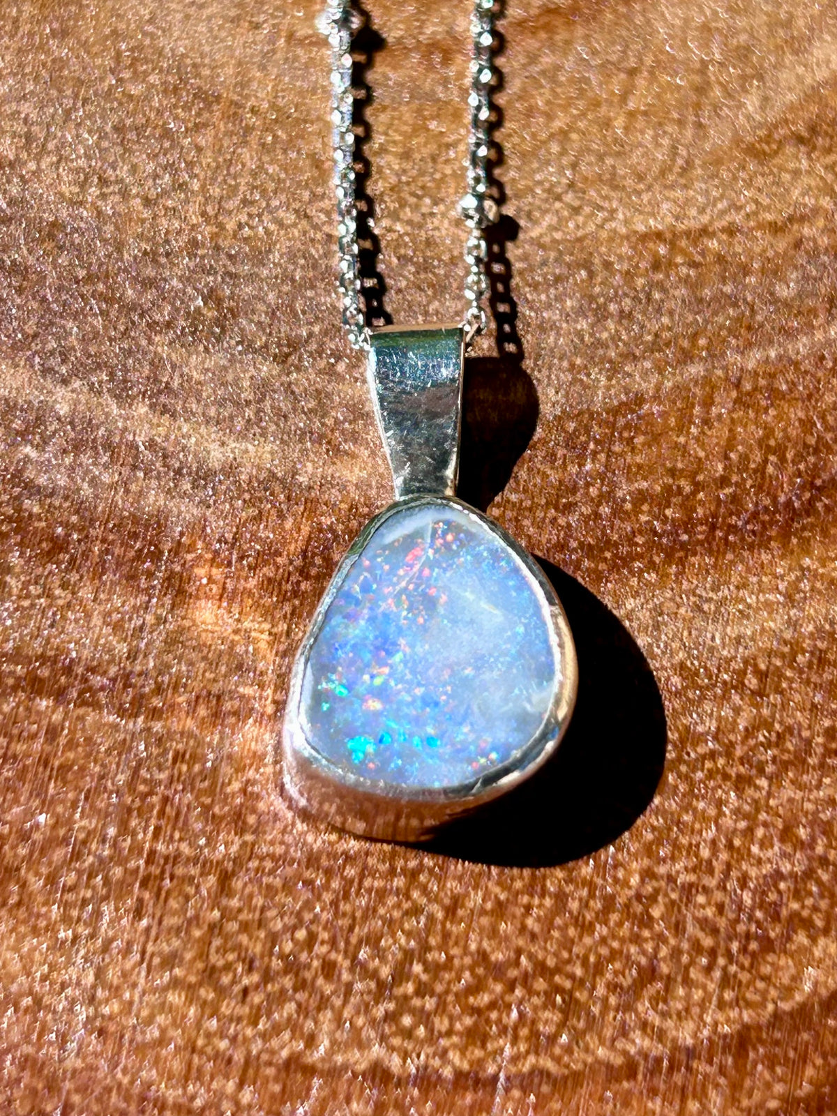 Australian Opal Gemstone Sterling Silver Pendant Necklace