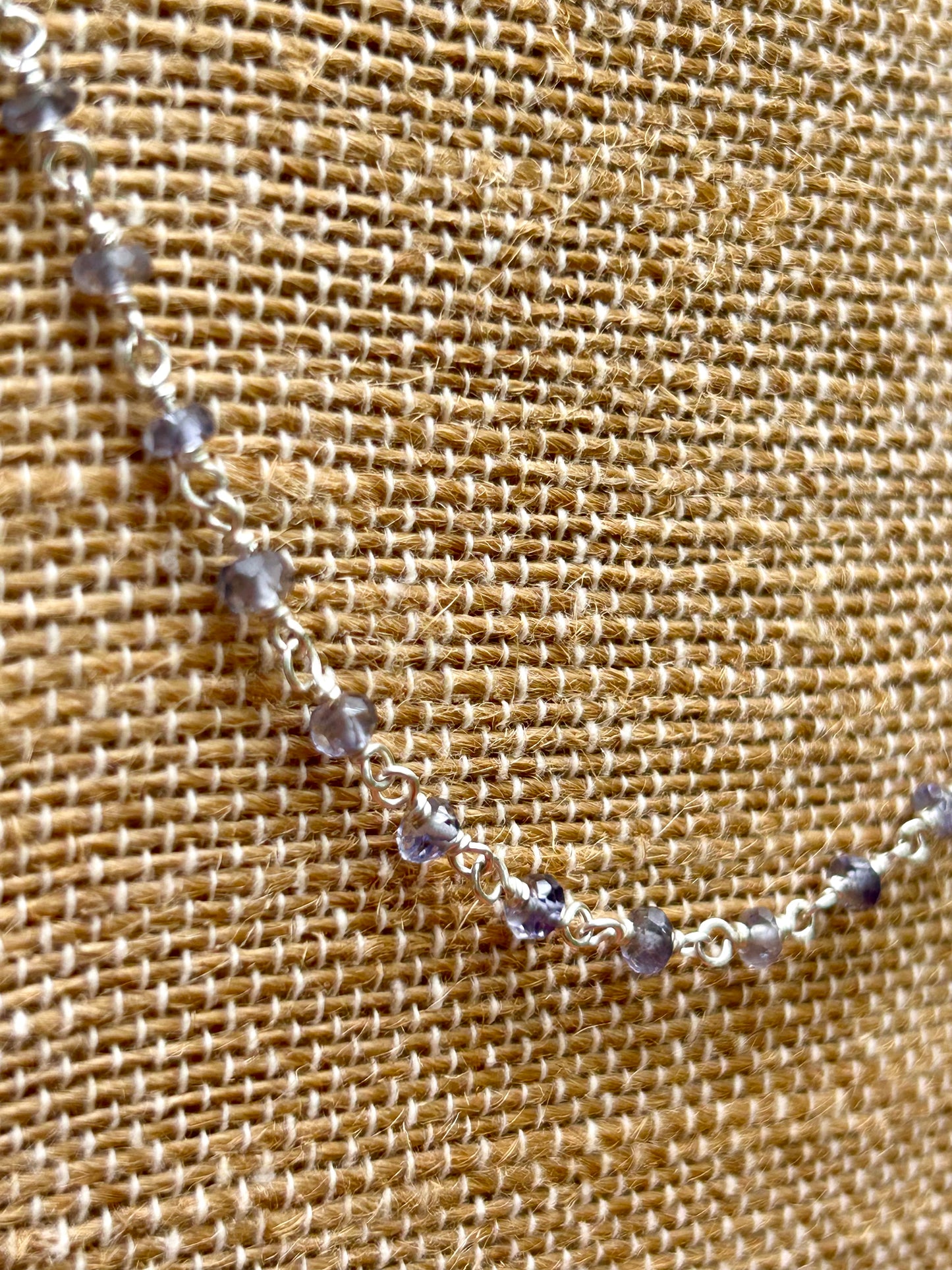 Iolite Gemstone Sterling Silver Chain Link Wire Wrapped Necklace