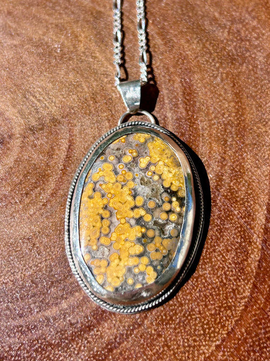 Ocean Jasper Gemstone Sterling Silver Pendant Necklace