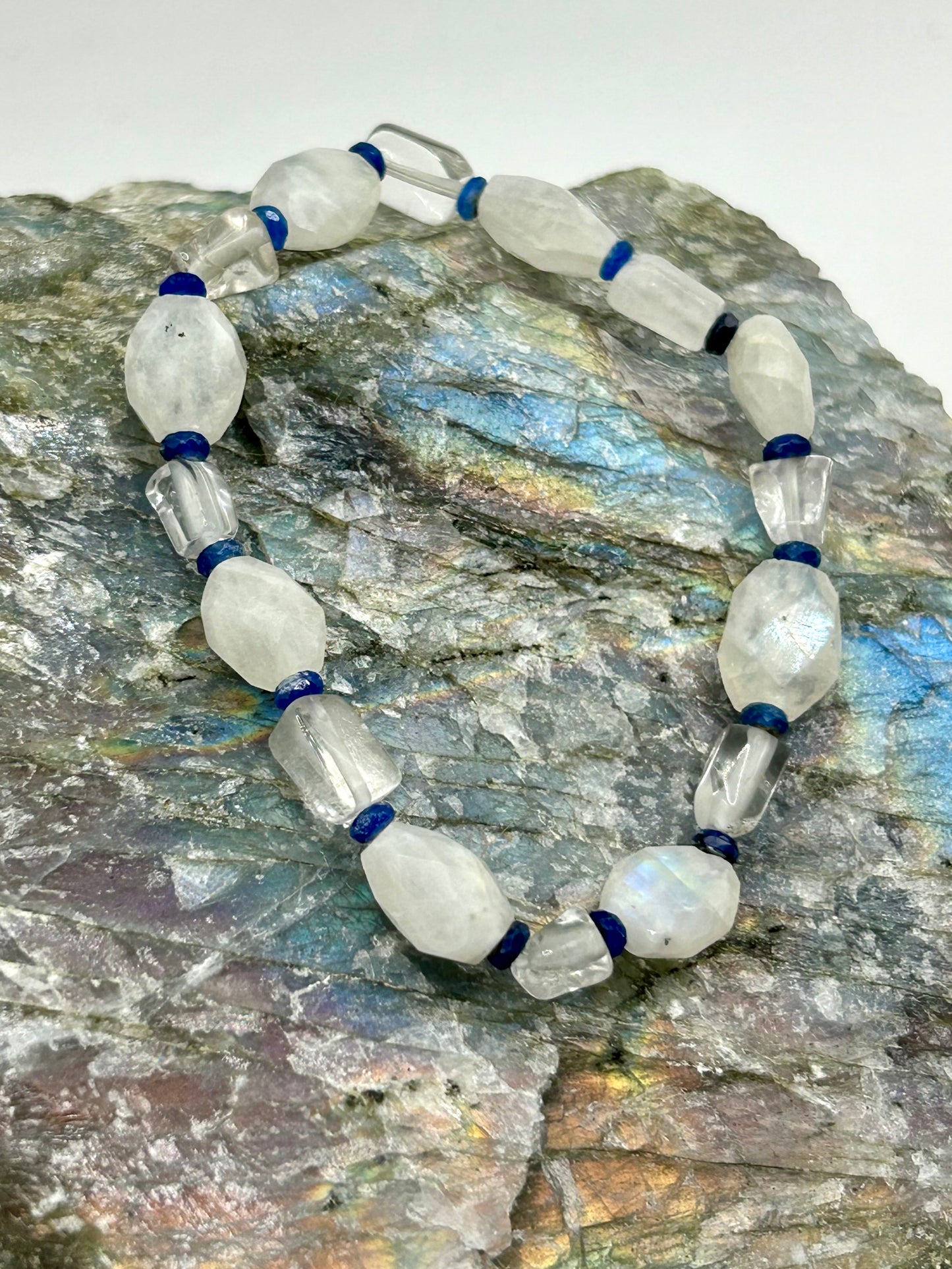 Moonstone, Quartz & Kyanite Gemstone Bracelet