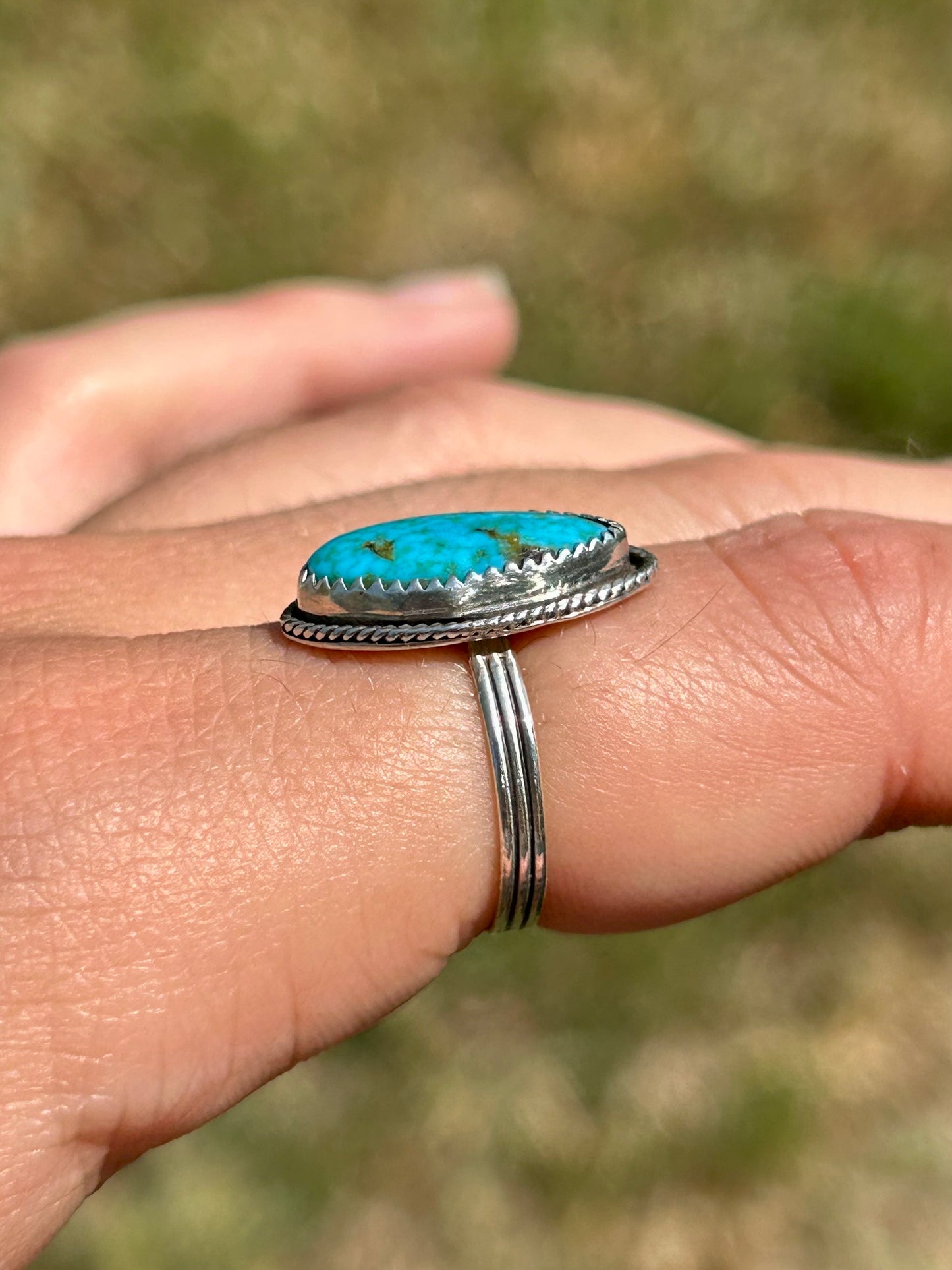 Kingman Turquoise Sterling Silver Ring, Size 6.5