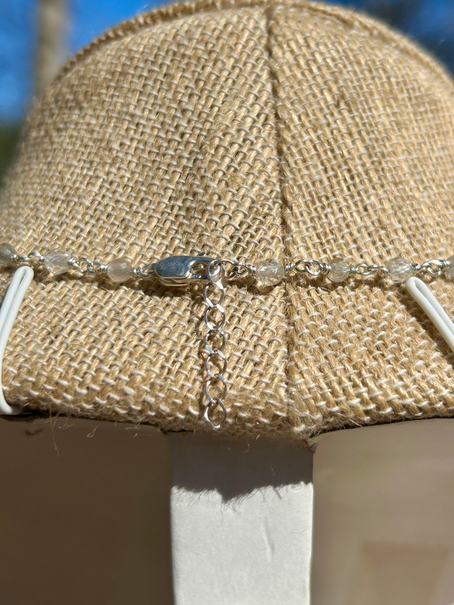 White Topaz & Labradorite Gemstone Sterling Silver Chain Link Necklace