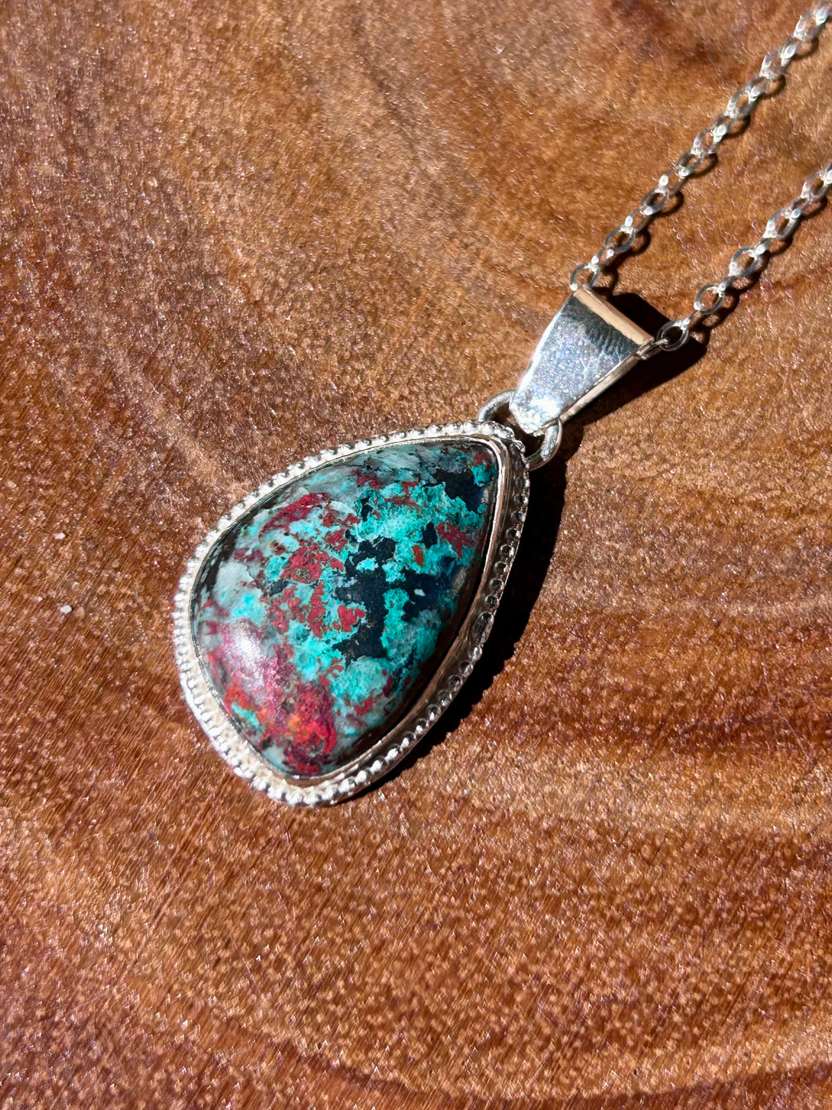 Shattuckite Gemstone Sterling Silver Pendant Necklace