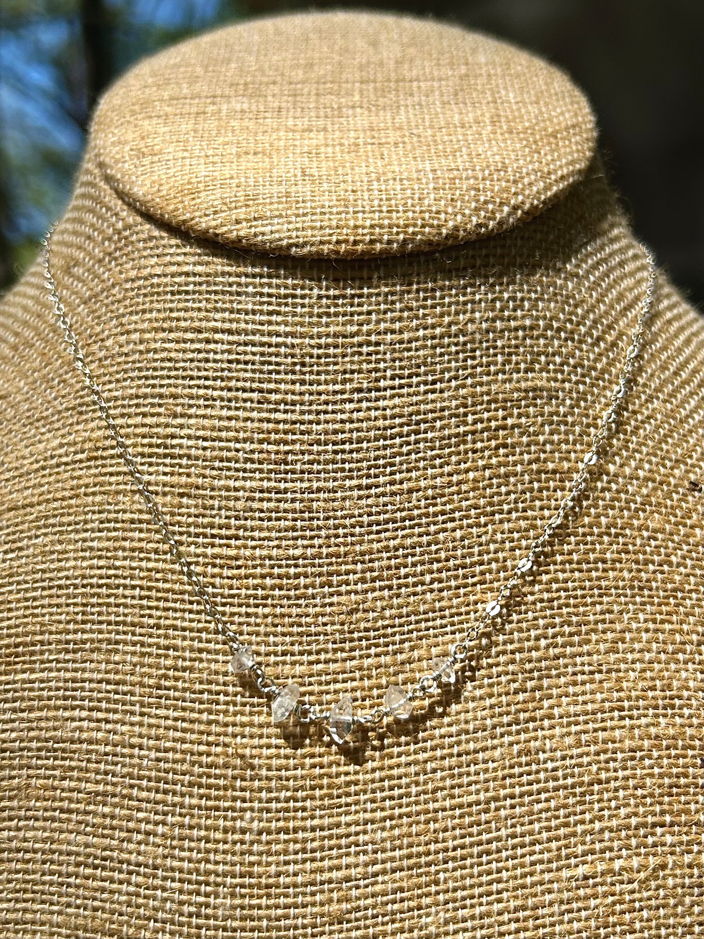 Herkimer Diamond Gemstone Sterling Silver Simple Chain Necklace