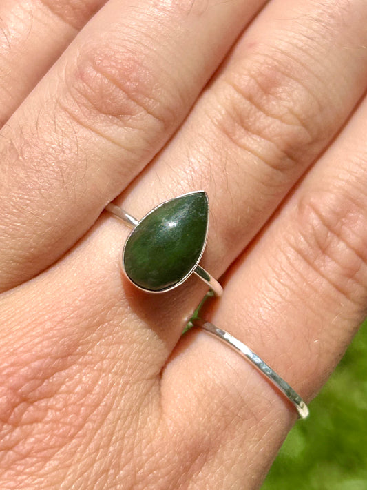 Jade Sterling Silver Ring, Size 8