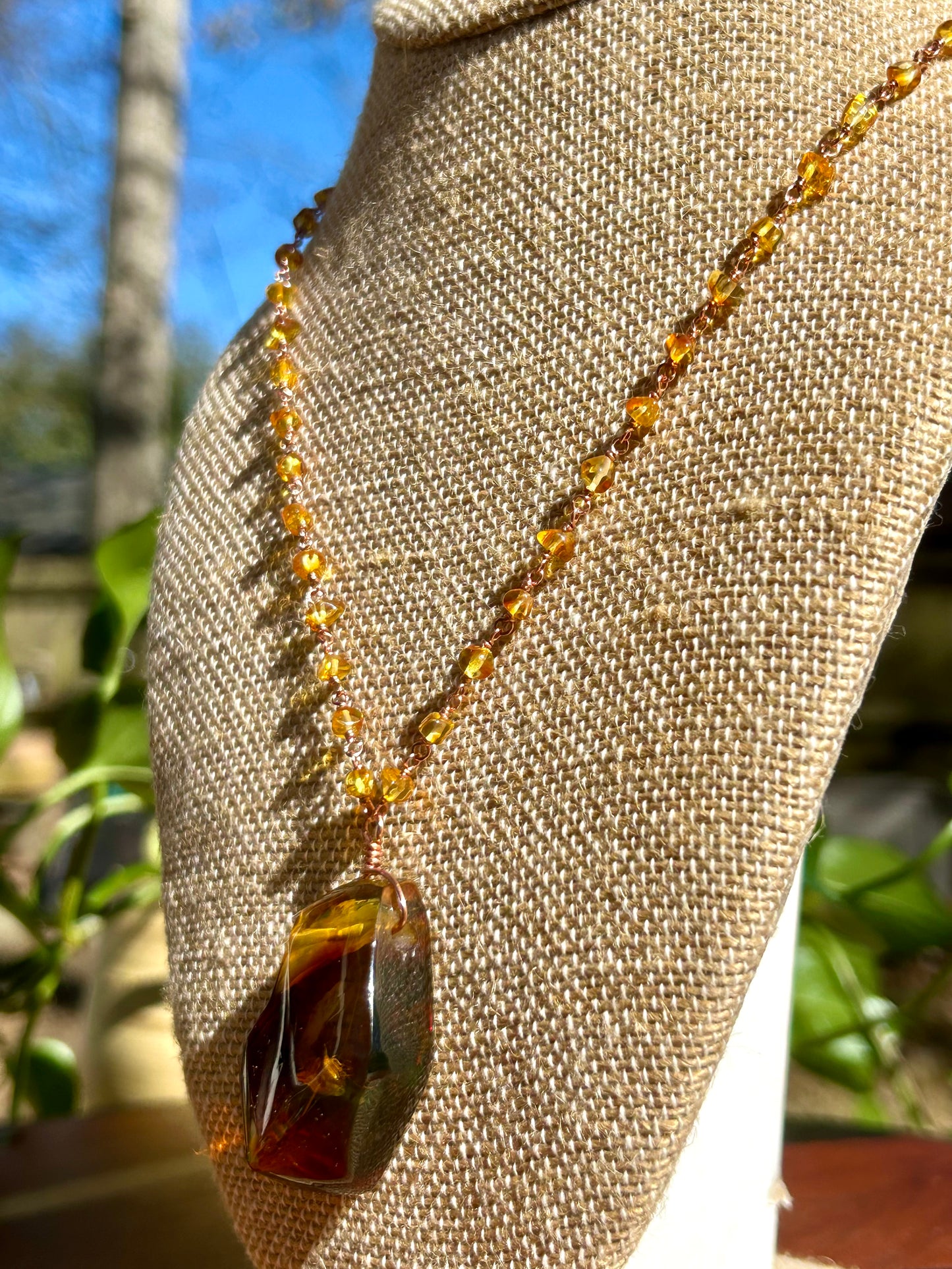 Amber Gemstone Copper Chain Link Necklace