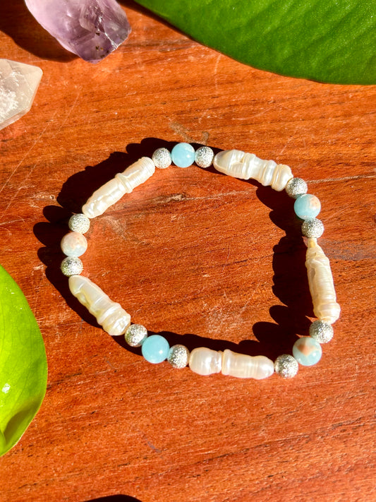 Freshwater Pearl & Blue Jasper Gemstone Bracelet