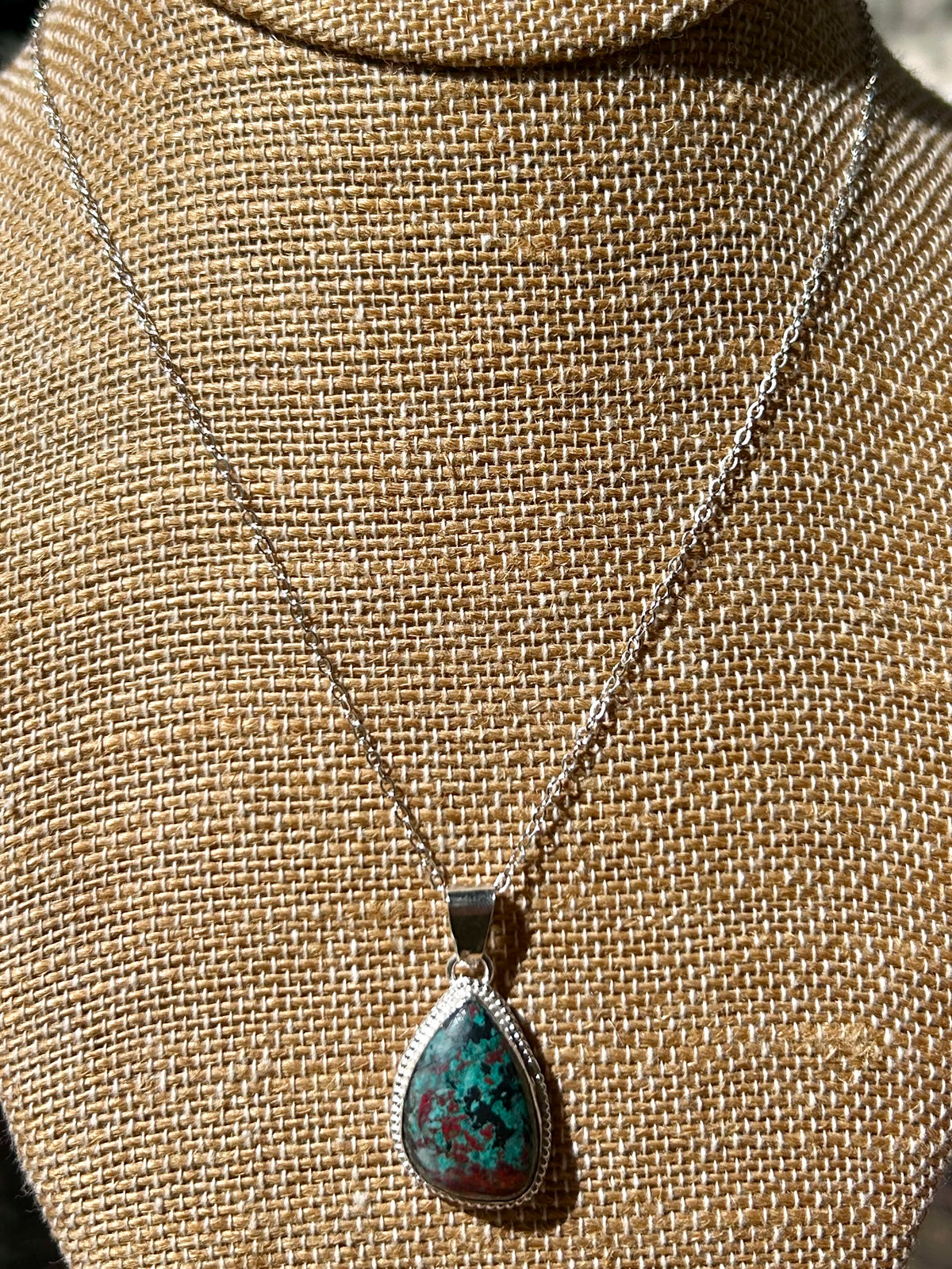 Shattuckite Gemstone Sterling Silver Pendant Necklace