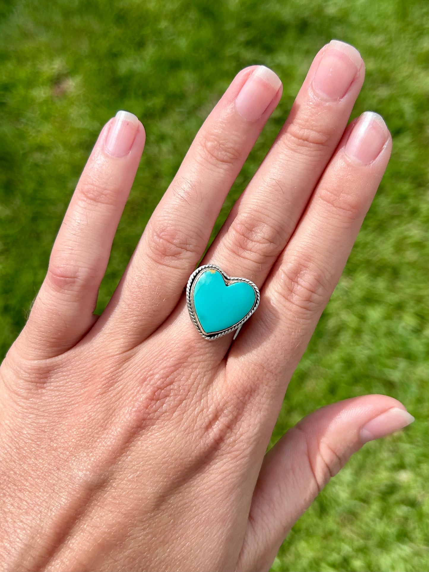 Turquoise Heart Sterling Silver Ring, Size 8