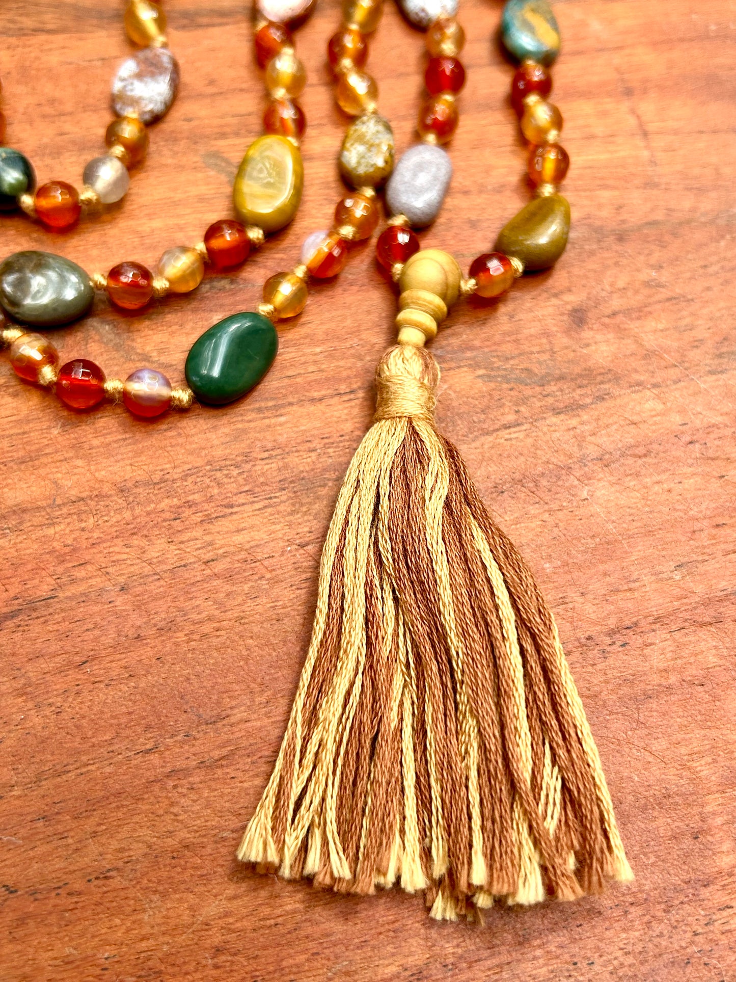 Ocean Jasper & Carnelian Hand Knotted Mala Beads Necklace