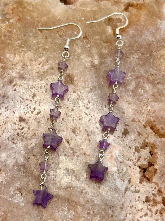 Amethyst Stars Gemstone Sterling Silver Dangly Earrings