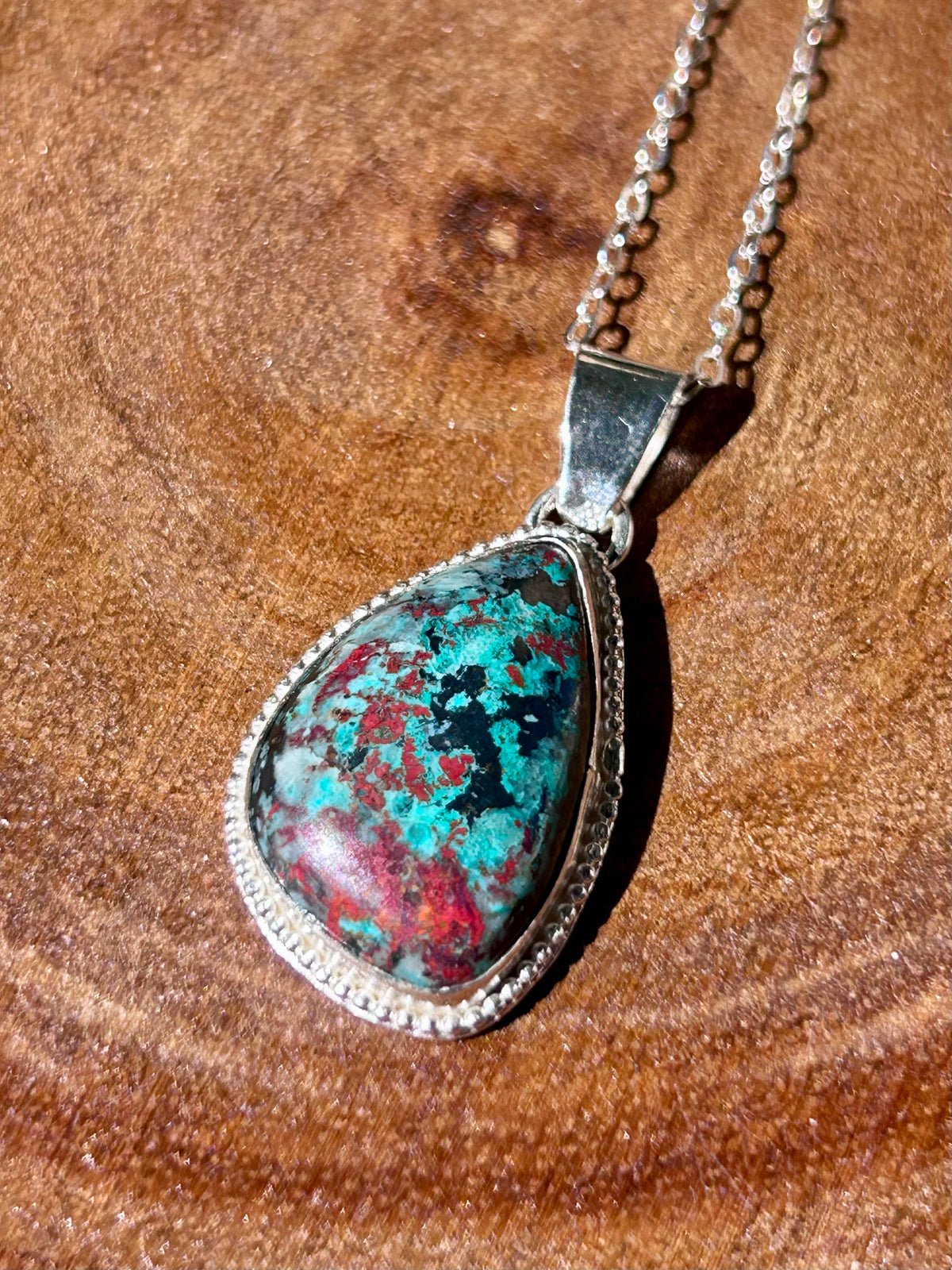 Shattuckite Gemstone Sterling Silver Pendant Necklace