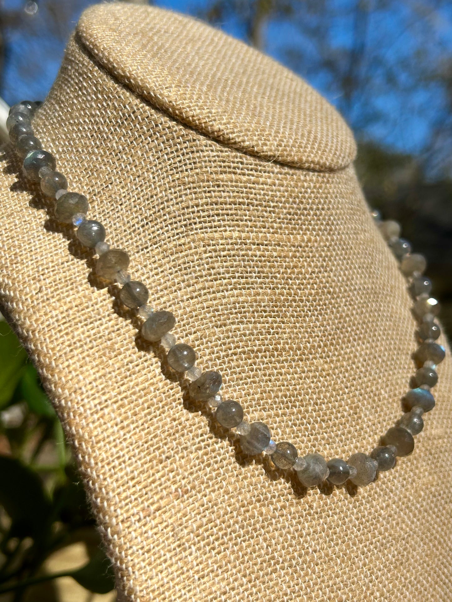 Labradorite Gemstone Sterling Silver Beaded Choker Necklace