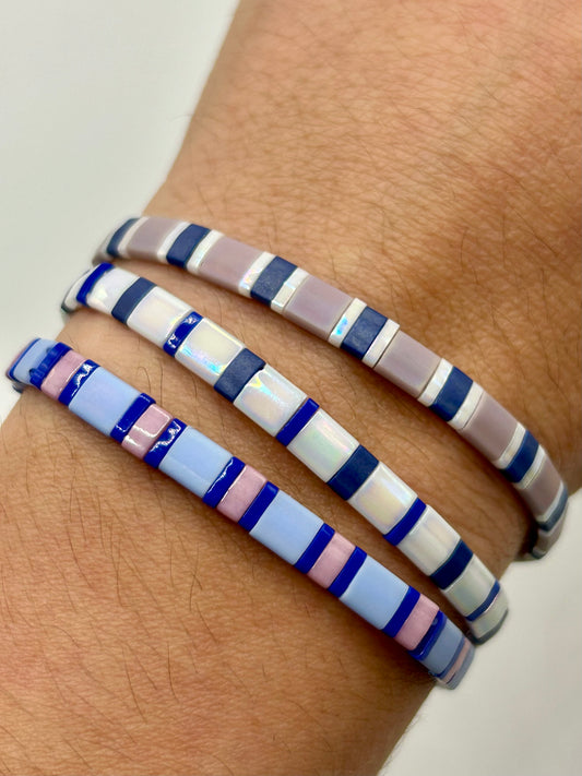 Periwinkle Tide Tila Glass Bead Elastic Bracelet Collection