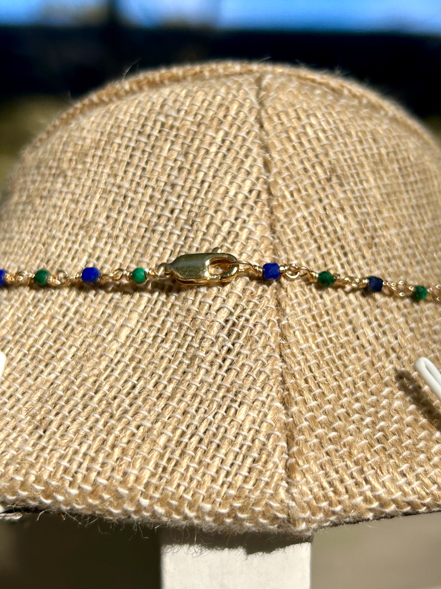 Malachite & Lapis Lazuli 14k Gold Fill Chain Link Gemstone Wire Wrapped Necklace