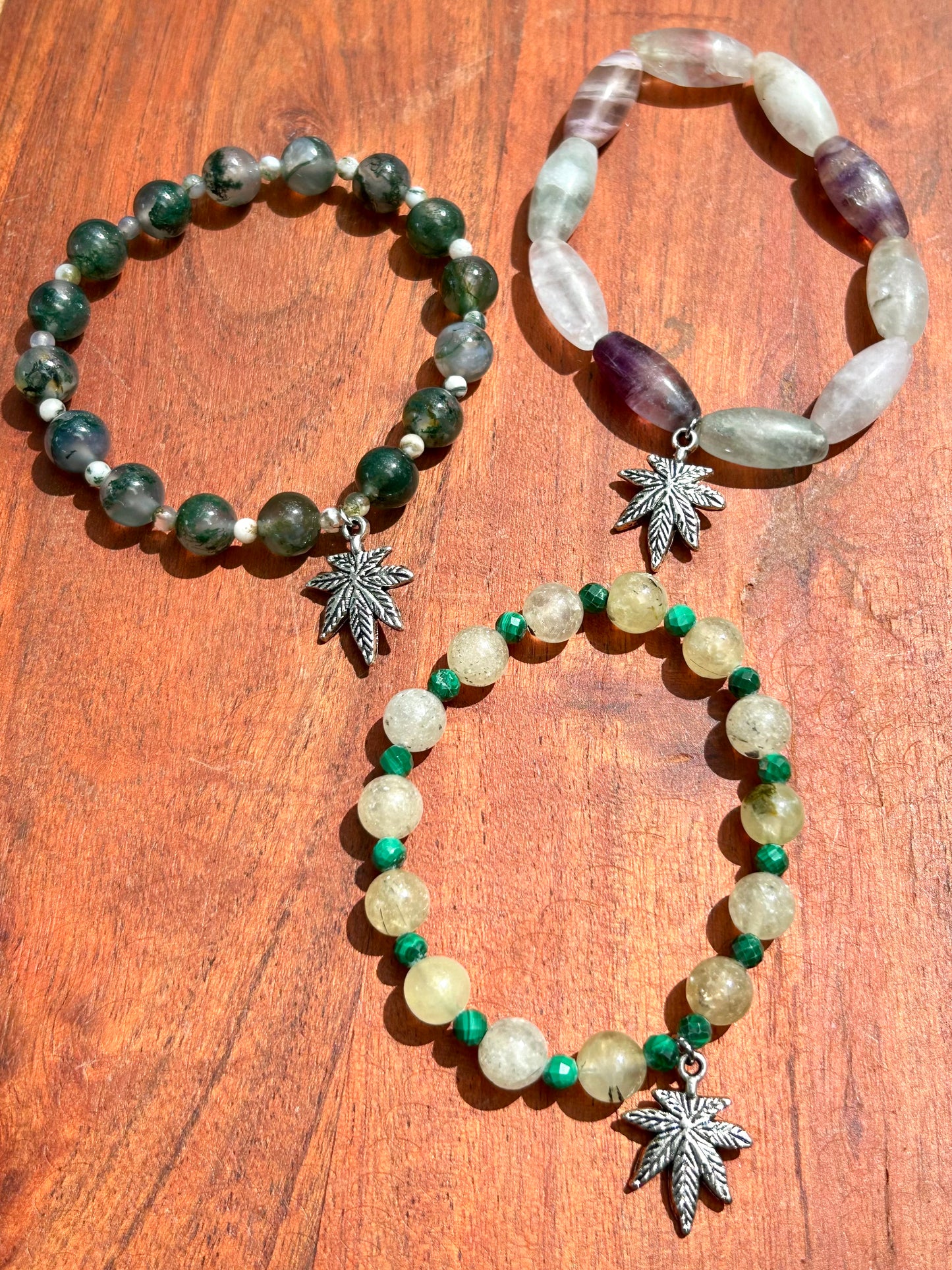 420 Gemstone Bracelet Collection (Moss Agate, Prehnite & Malachite, Fluorite)