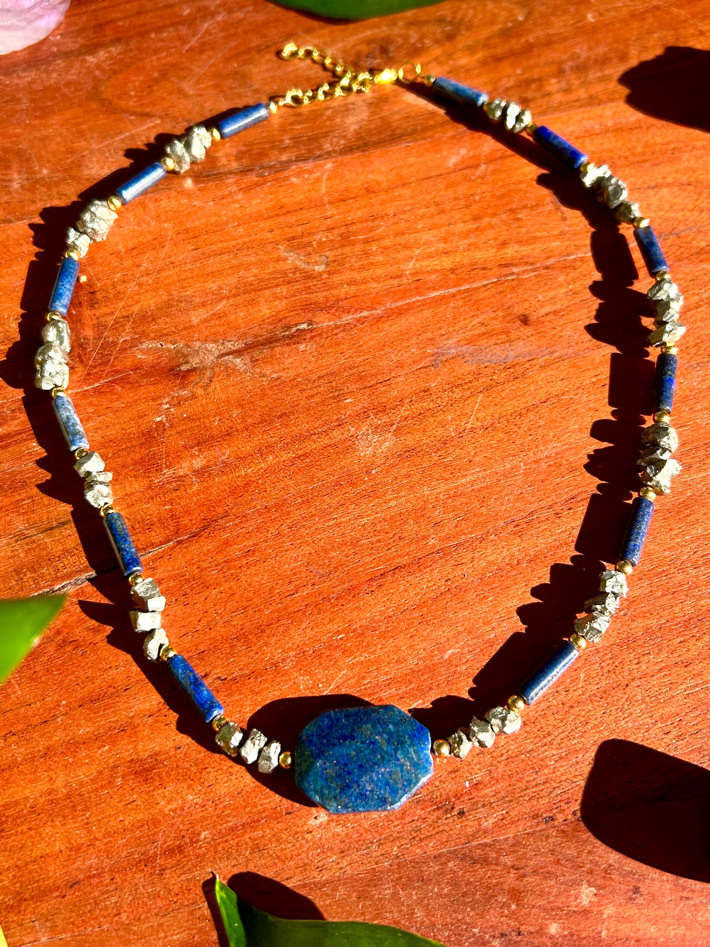 Lapis Lazuli & Pyrite with Gold Accents Beaded Necklace