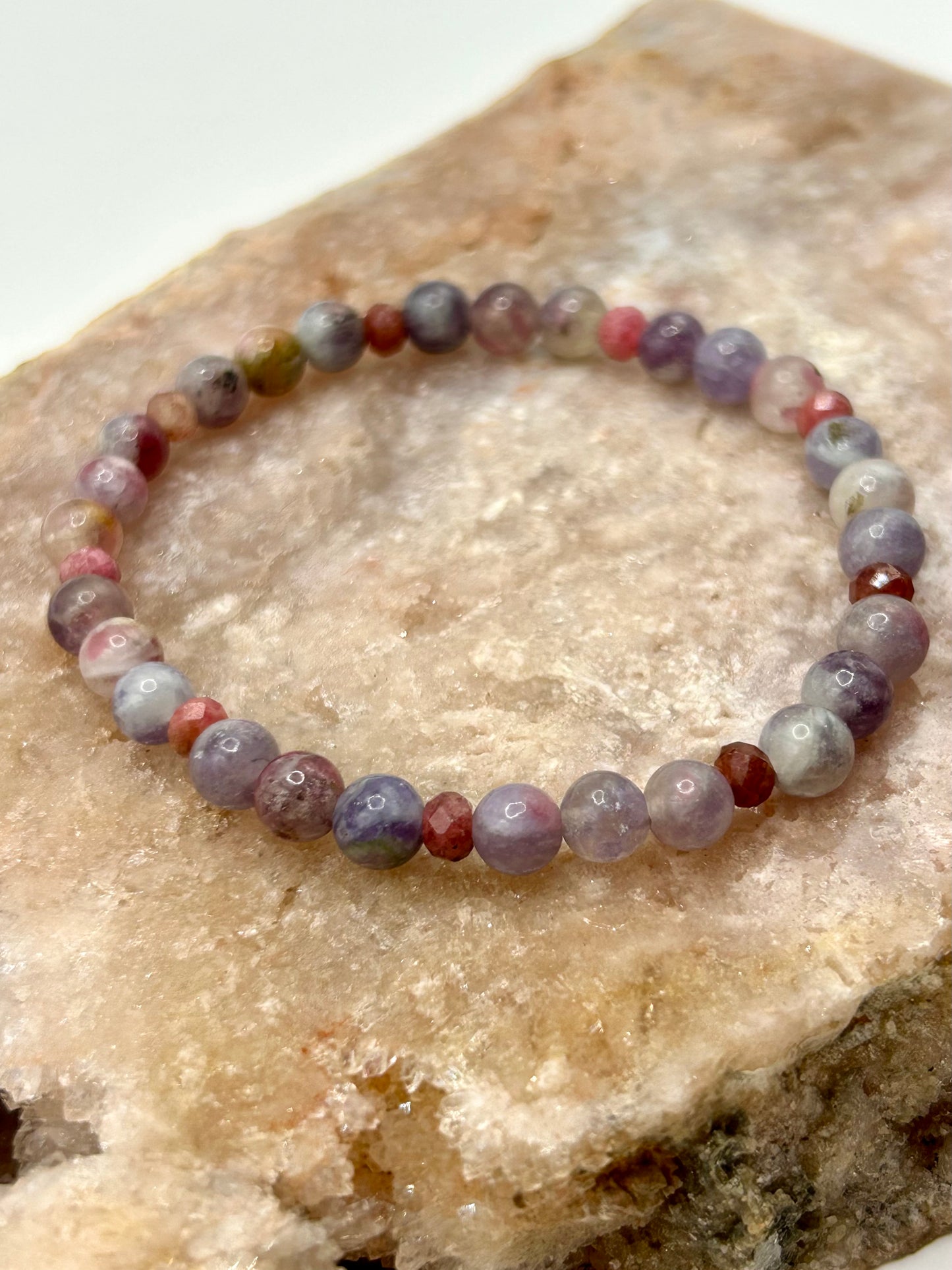 Pink Tourmaline & Rhodonite Gemstone Bracelet