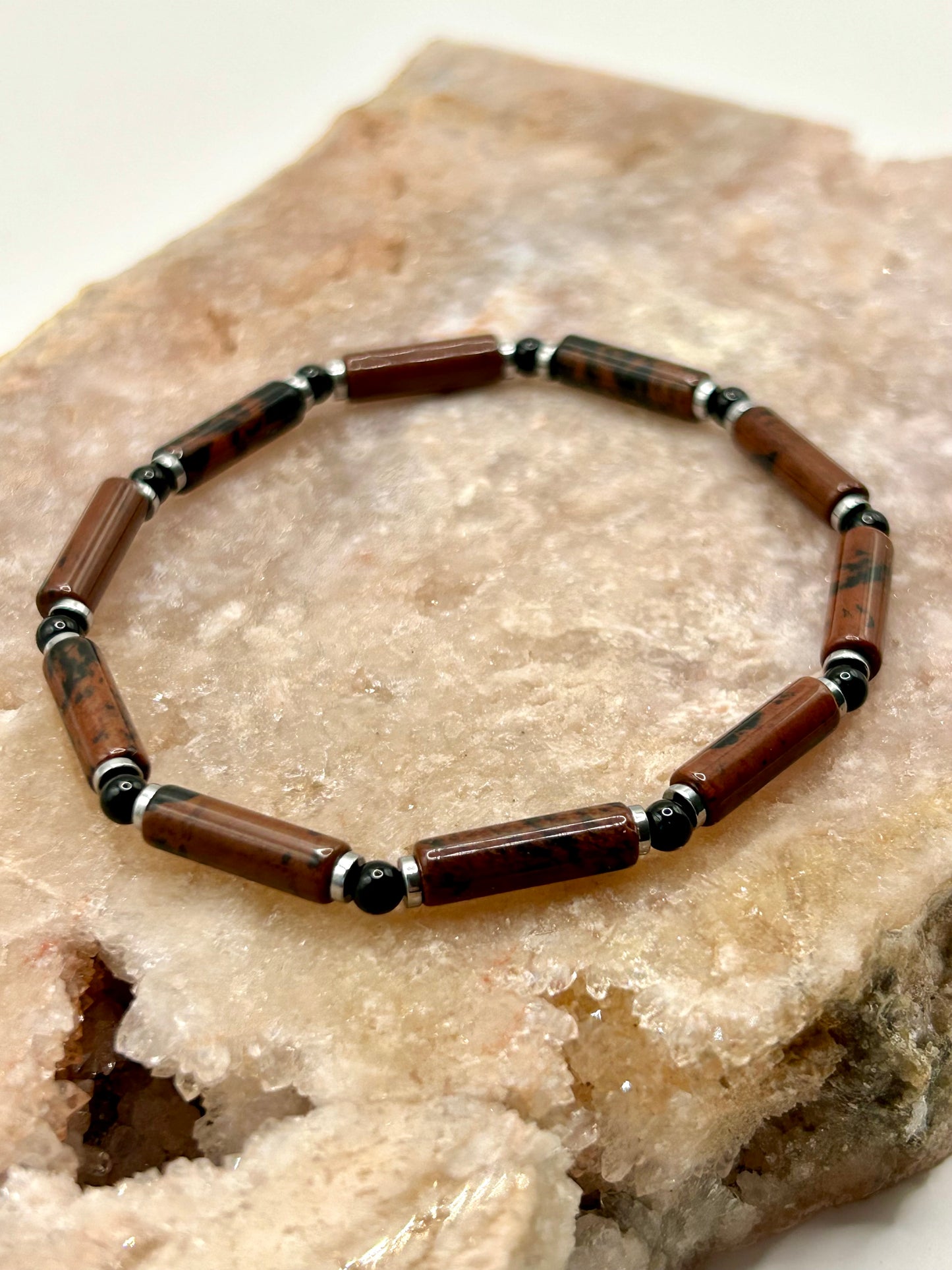 Mahogany Obsidian & Black Onyx Gemstone Bracelet