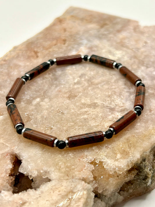 Mahogany Obsidian & Black Onyx Gemstone Bracelet