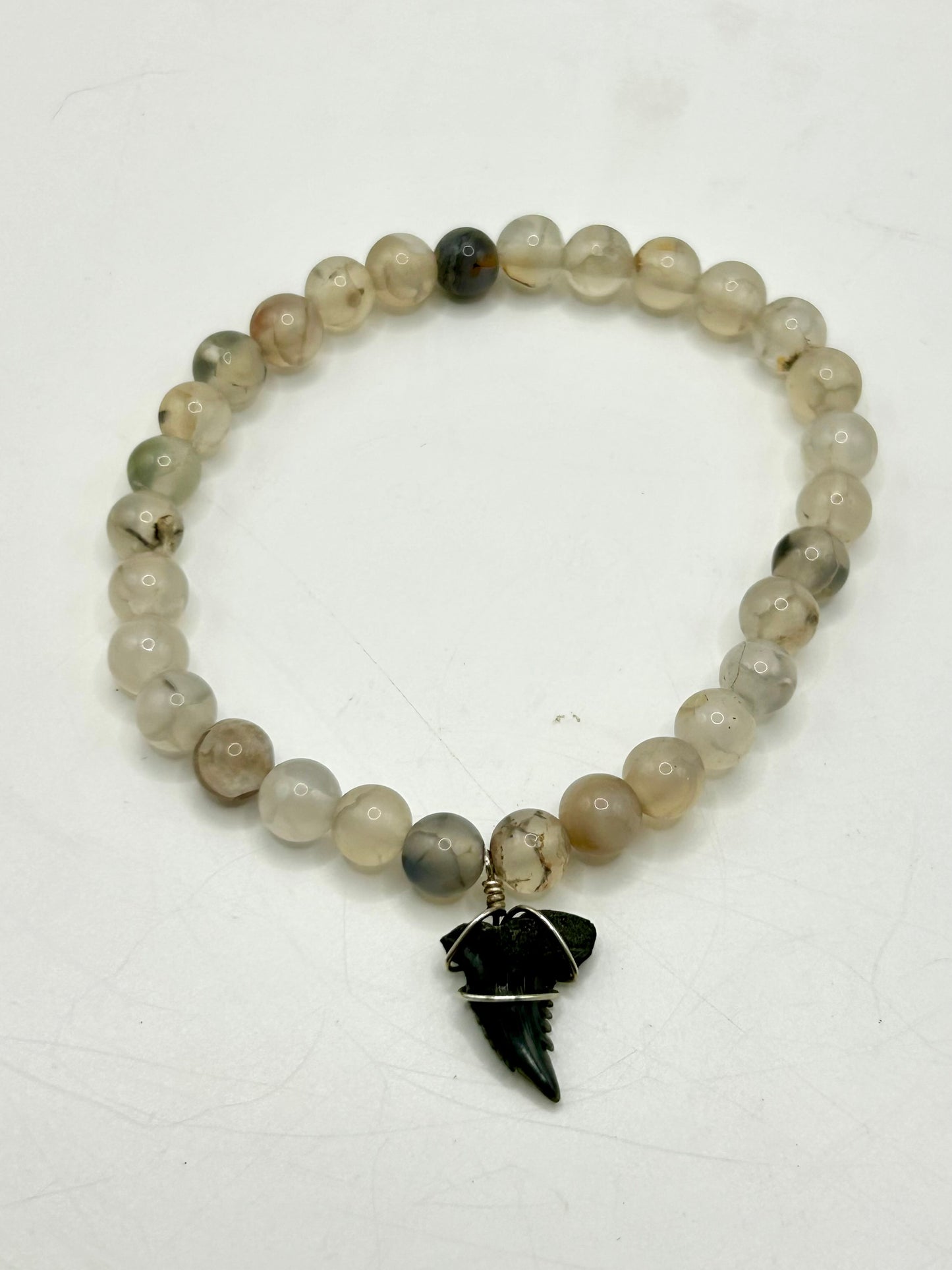 Grey Agate Gemstone & Shark Tooth Bracelet