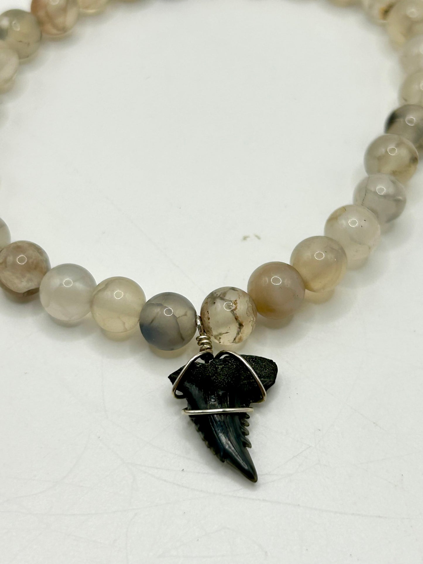 Grey Agate Gemstone & Shark Tooth Bracelet