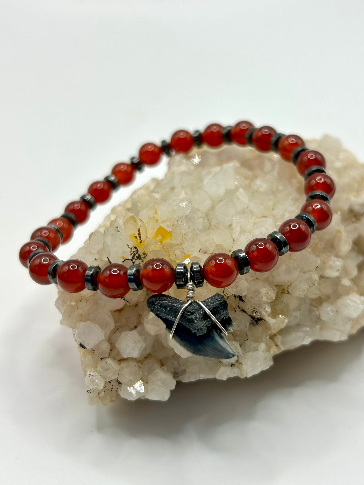 Carnelian Gemstone & Shark Tooth Bracelet