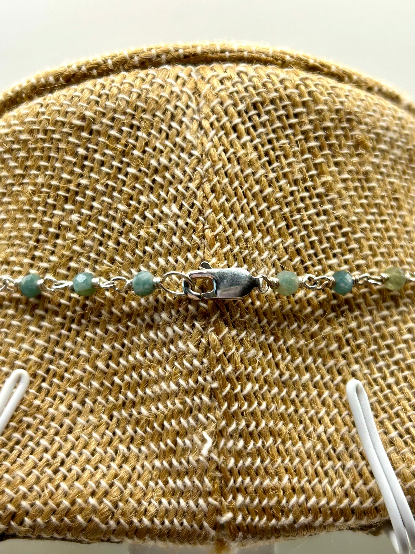 Shark Tooth Fossil with Blue Tourmaline Gemstone Sterling Silver Chain Link Wire Wrapped Necklace