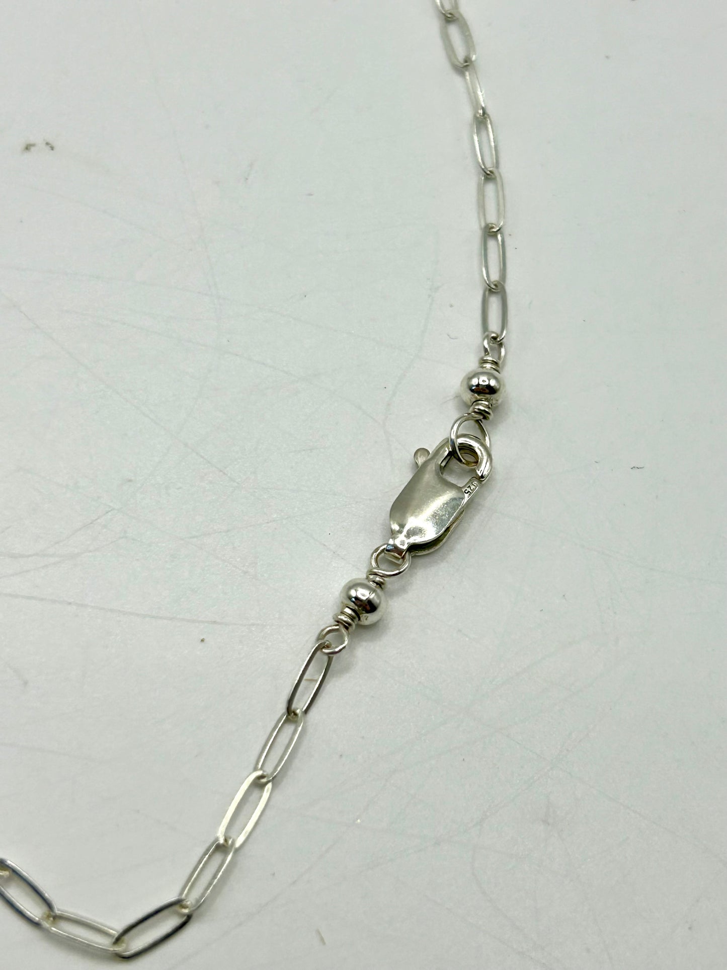 Shark Tooth Fossil with Blue Kyanite Gemstone Sterling Silver Paperclip Chain Necklace