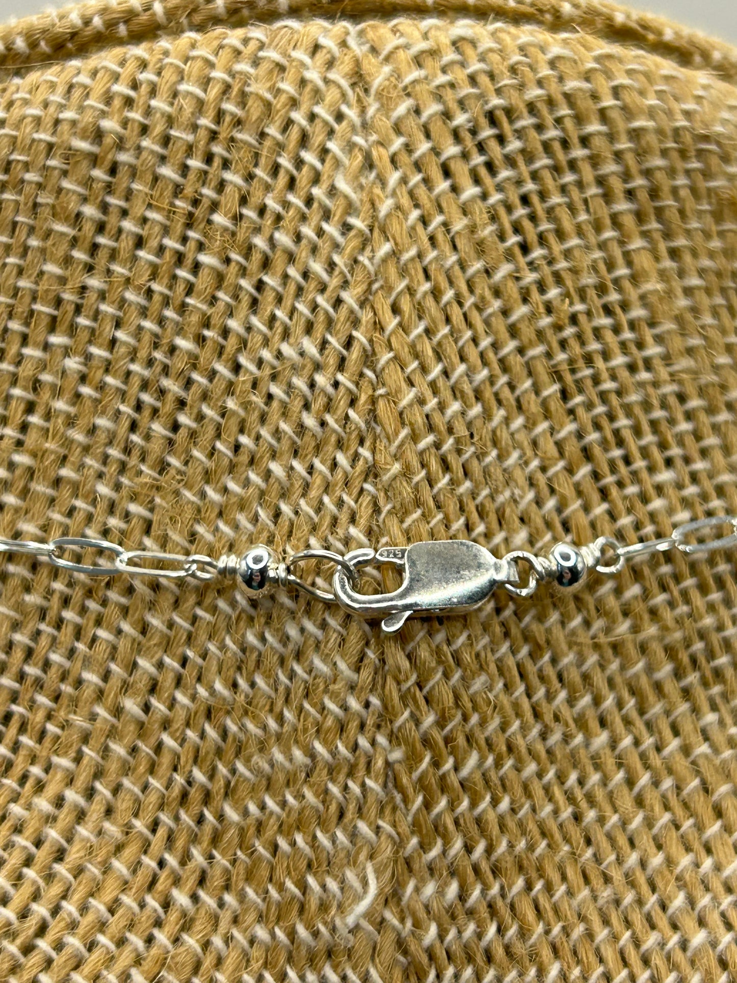 Scallop Shell with Rhodonite Gemstone Sterling Silver Paperclip Chain Necklace