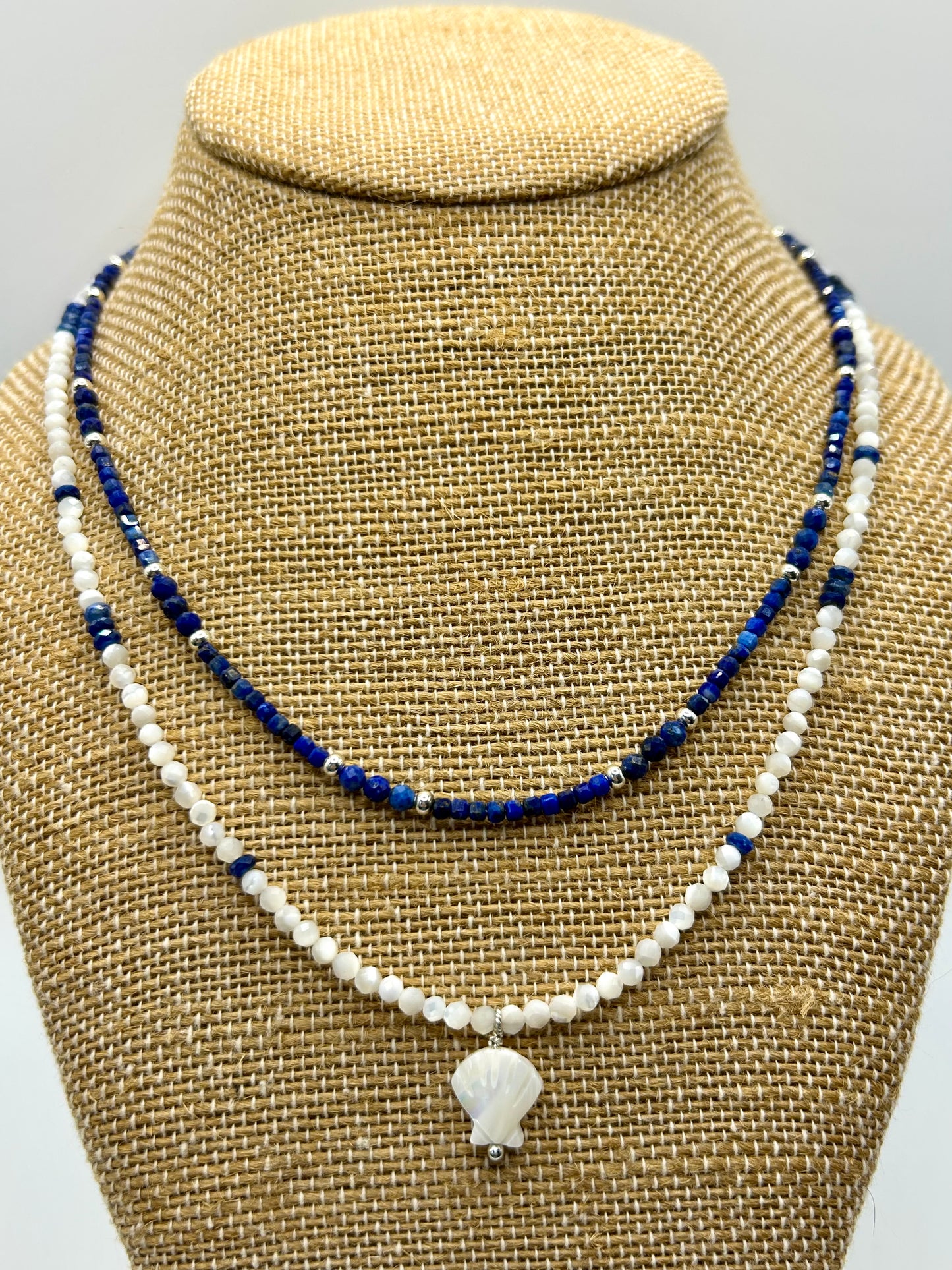 Lapis Lazuli Gemstone Beaded Necklace Sterling Silver